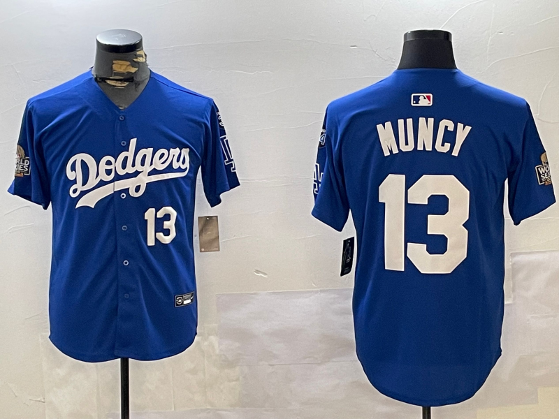 Men Los Angeles Dodgers #13 Muncy 2024 World series patch blue jersey 20241120145->los angeles dodgers->MLB Jersey